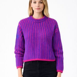 Endless Rose Women's Chunky Knit Blue & Pink Striped Sweater Size Small